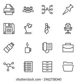 Office icon set. Collection of high quality outline web pictograms in modern flat style. Black office symbol for web design and mobile app on white background. Line logo EPS10
