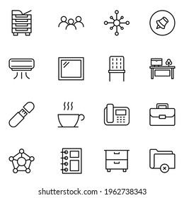 Office icon set. Collection of high quality outline web pictograms in modern flat style. Black office symbol for web design and mobile app on white background. Line logo EPS10