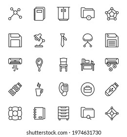 Office icon set. Collection of high quality outline web pictograms in modern flat style. Black office symbol for web design and mobile app on white background. Line logo EPS10