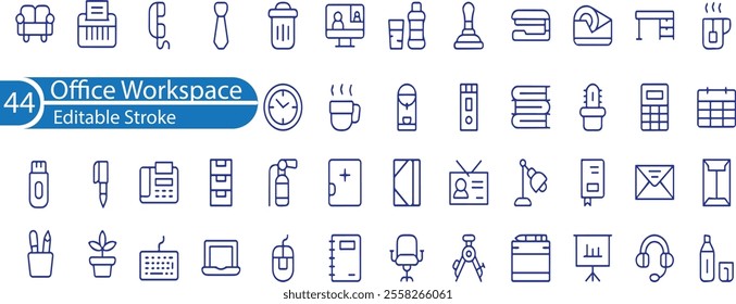 Office icon set. Containing briefcase, desk, computer, meeting, employee, schedule and co-worker symbol. Solid workspace icons