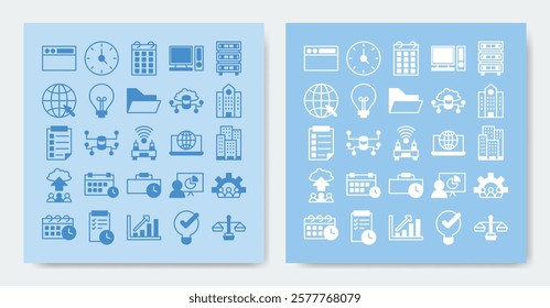 office icon set. containing calendar, clients, cloud, company, computer network, computer and more. vector icons collection