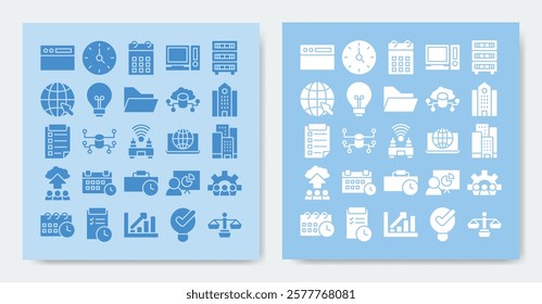 office icon set. containing calendar, clients, cloud, company, computer network, computer and more. vector icons collection