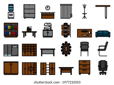 Office Icon Set. Editable Bold Outline With Color Fill Design. Vector Illustration.
