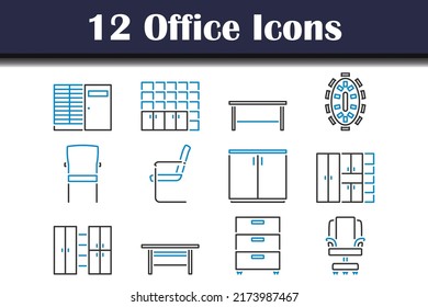 Conjunto de iconos de Office. Contorno de negrita editable con diseño de relleno de color. Ilustración vectorial.