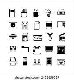 Office icon set filled black icon collection. Containing icons.