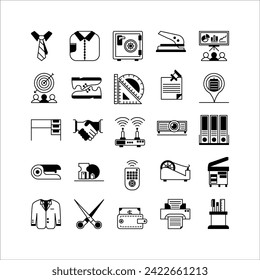 Office icon set filled black icon collection. Containing icons.