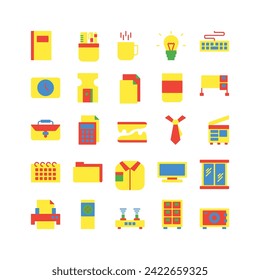 Office icon set flat color icon collection. Containing icons.