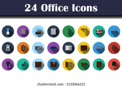 Office Icon Set. Flat Design With Long Shadow. Vector illustration.