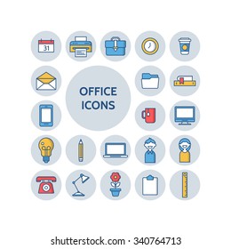 Office icon set in flat linear outline style