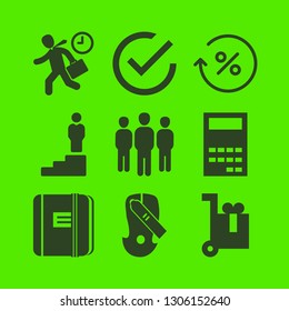 office icon set with hurry to work, percentage and calculator vector illustration