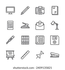 Office icon set isolated on white