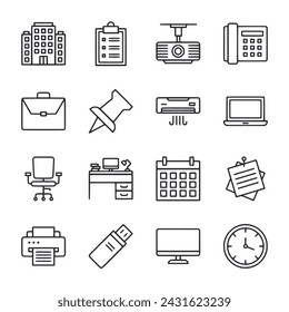 Office icon set isolated on white