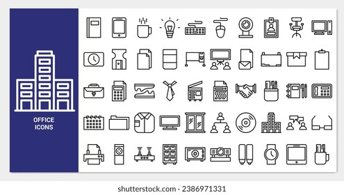 Office icon set. line icon collection. Containing coffee, clock and briefcase icons. 