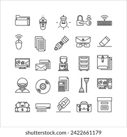Colección de iconos de conjunto de iconos de línea de Office. Contiene iconos.