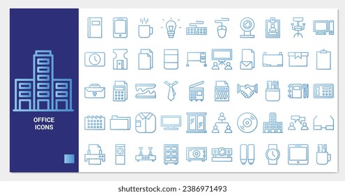 Office icon set. line gradient icon collection. Containing coffee, clock and briefcase icons. 