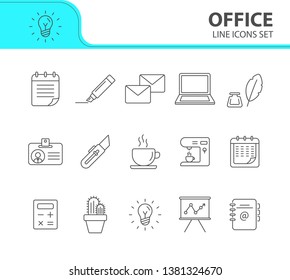 Office icon set. Line icons collection on white background. Coffee, planner, freelancing. Management concept. Can be used for topics like business, work, presentation
