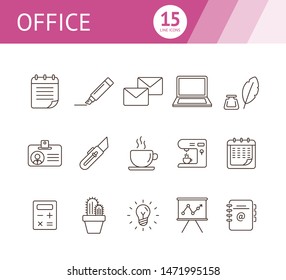 Office icon set. Line icons collection on white background. Coffee, planner, freelancing. Management concept. Can be used for topics like business, work, presentation