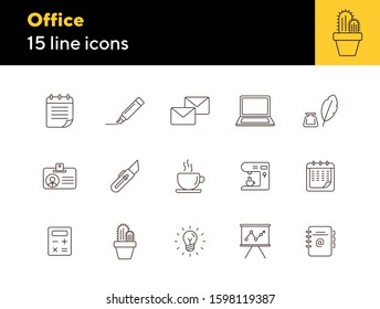Office icon set. Line icons collection on white background. Coffee, planner, freelancing. Management concept. Can be used for topics like business, work, presentation