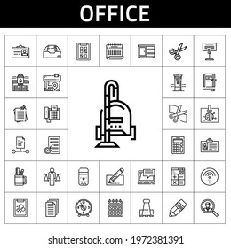 office icon set. line icon style. office related icons such as notes, paper clip, vacuum cleaner, laptop, house, pencil case, fire station, file, balance, pen, fax, tasks
