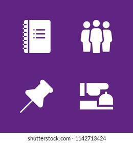 office icon set. notebook, push pin and group vector icon for graphic design and web