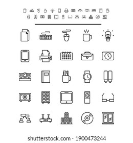 office icon set outline style black color