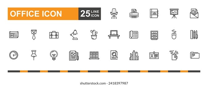 Office-Icon-Set. Darstellung, Daten, Management, Strategie und mehr Zeilensymbol.