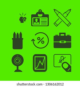 office icon set with schedule, idea and percentage vector illustration