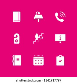 office icon set. stairs, doorknob sign and clipboard vector icon for graphic design and web