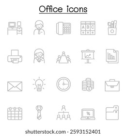 Office icon set in thin line style