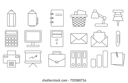 Office icon set. Thin line design  Editable. Stationery. Vector outline icons. Isolated. White background. EPS10