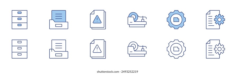 Office icon set in two styles, Duotone and Thin Line style. Editable stroke. archives, tape, folder, gear, file, document.