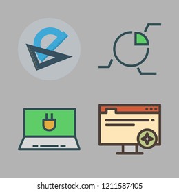 office icon set. vector set about laptop, protractor, browser and pie chart icons set.