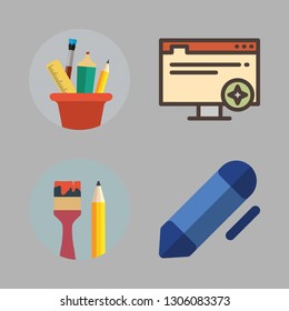 office icon set. vector set about browser, pen, school material and pencil case icons set.