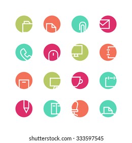 Office icon set - vector minimalist. Different symbols on the colored background.