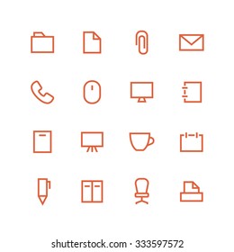 Office Icon Set - Vector Minimalist. Different Symbols On The White Background.