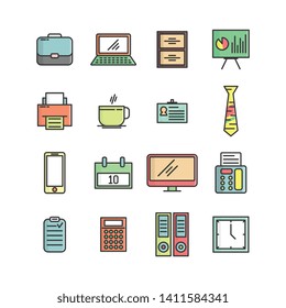 Office icon set vector in monoline style