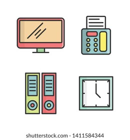 Office icon set vector in monoline style