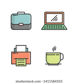 Office icon set vector in monoline style