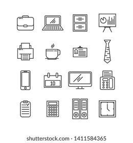 Office icon set vector in monoline style