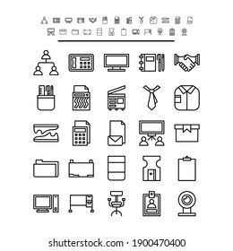 conjunto de iconos de oficina estilo de contorno vectorial color negro