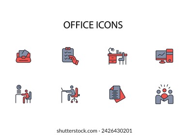 Conjunto de iconos de Office.vector.Trazo editable.signo de estilo lineal para el uso de diseño web,logo.Ilustración de símbolo.