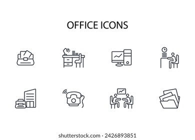Office-Symbolsatz.Vector.Editable stroke.linear style sign zur Verwendung im Webdesign, logo.Symbol Illustration.