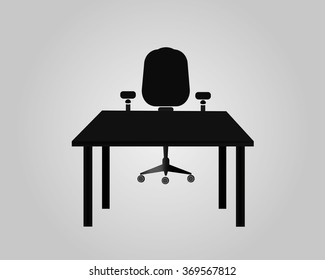 Office icon, table and chair. Strict design. Vector.