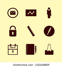 office icon. office vector icons set businessman, ruler, paper clip and statistics