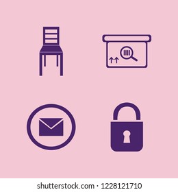office icon. office vector icons set lock, square barcode box, envelope and chair
