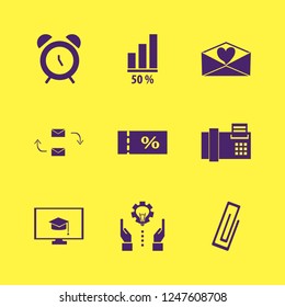 office icon. office vector icons set online education, alarm, response letter and paper clip