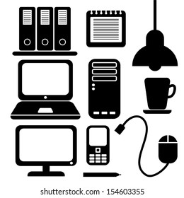 office icons, black vector silhouettes