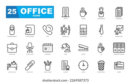 Office icons collection. Contains such Icons as Business Meeting, Workplace, Office Building, Reception Desk and more.