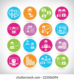 office icons, colorful circle buttons set