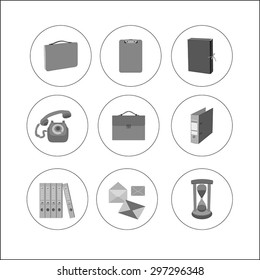 Office icons and document icon set outline.(Folder for papers, phone, clock, briefcase).